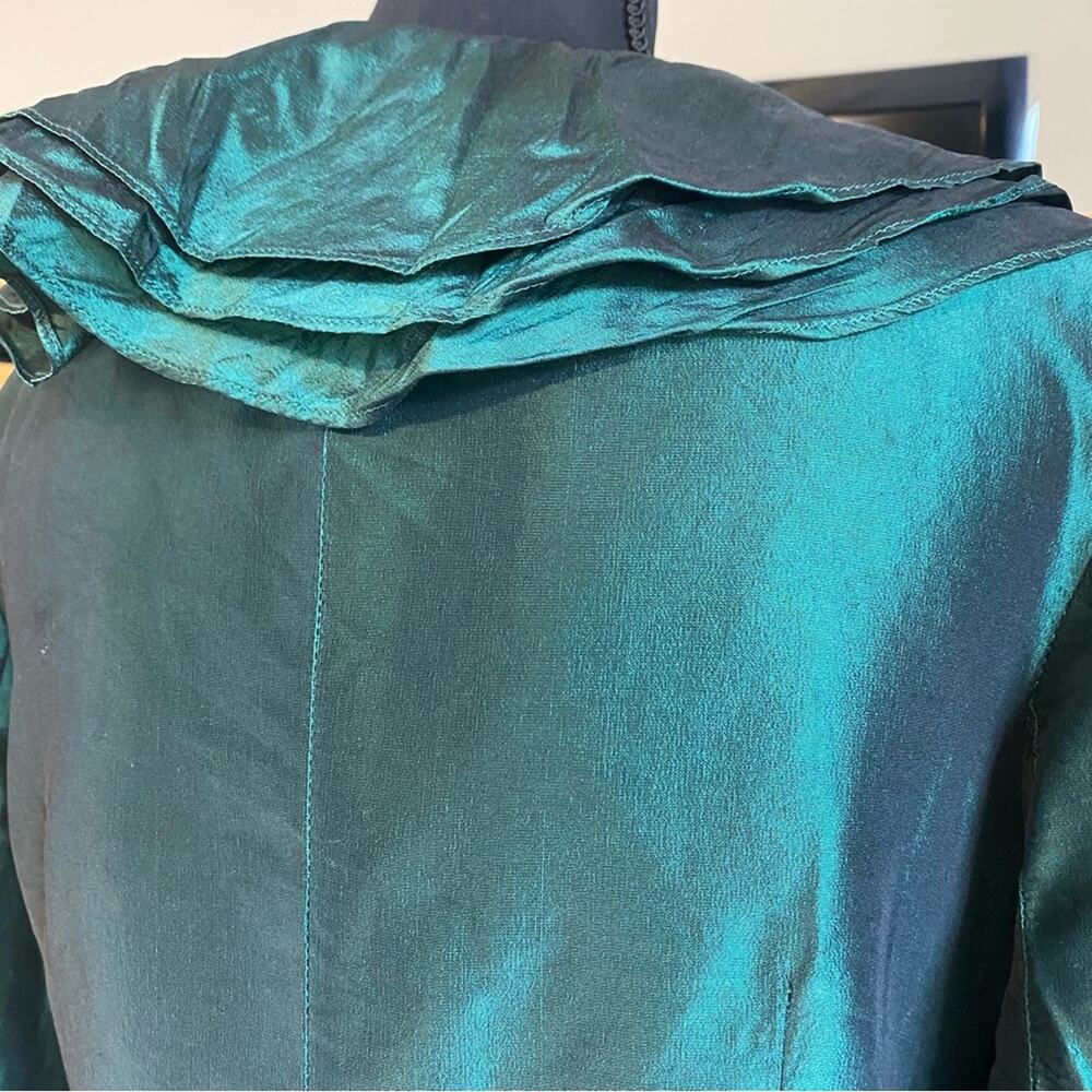 Teri Jon Rickie freeman Emerald Green 100% silk wrap Dress size 4 ruffle formal - Picture 11 of 13
